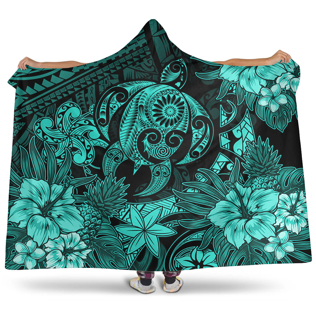 Hawaii Hooded Blanket Tribal Polynesia Sea Turtle Design Pacific Dream