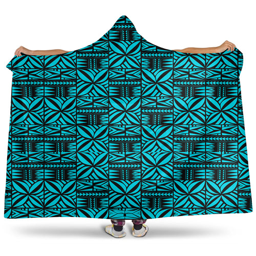 Samoa Hooded Blanket Design Stretch Print Fabric Turquoise