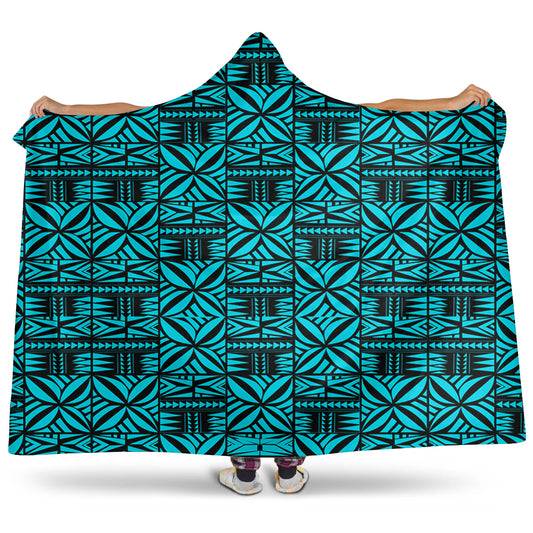 Samoa Hooded Blanket Design Stretch Print Fabric Turquoise