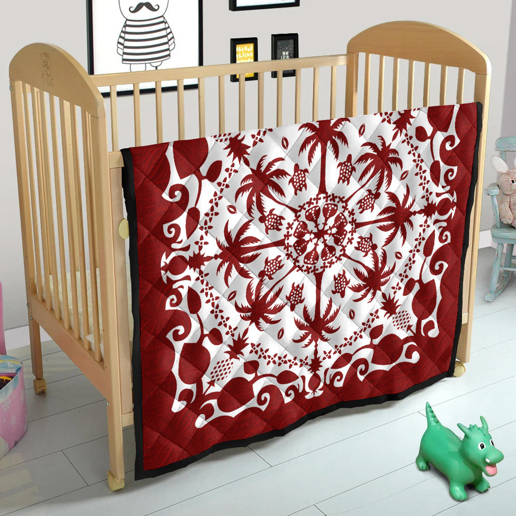 Hawaii Premium Quilt Red Hawaii Pattern Palm Trees and Turtles Polynesian