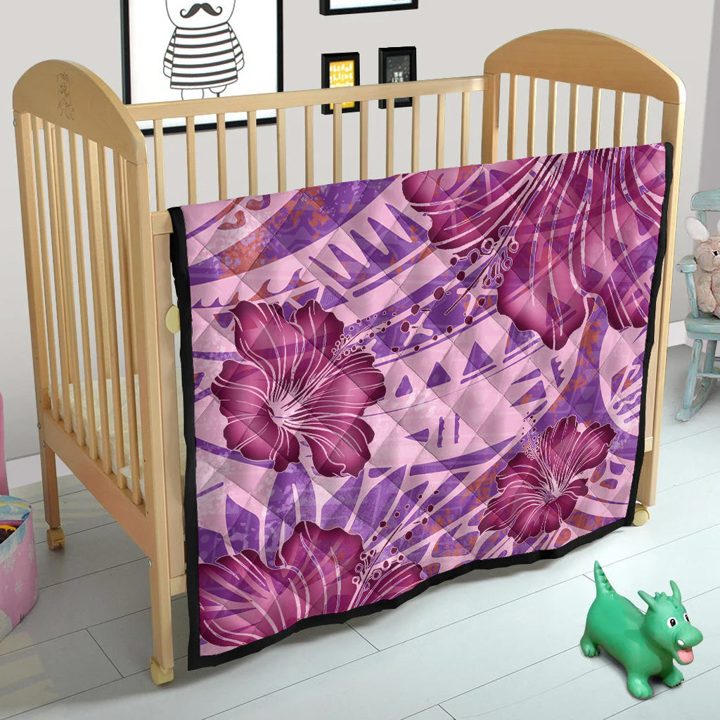 Hawaii Premium Quilt Polynesian Motif Purple Hibiscus