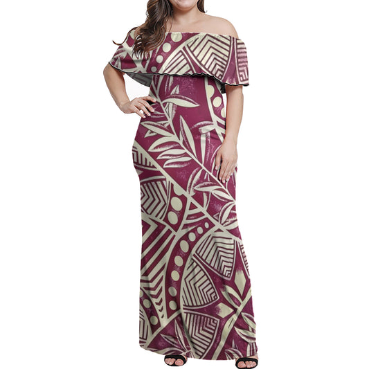 Polynesian Woman Off Shoulder Long Dress - Polynesian Pattern 12