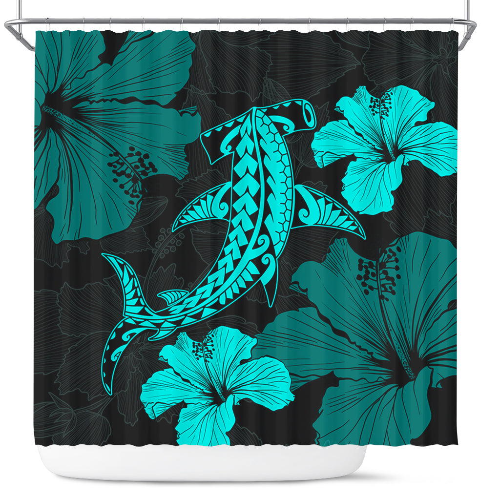 Hawaii Shower Curtain Hammerhead Shark Hibiscus Flower