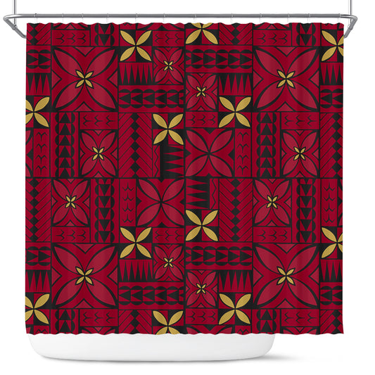 Samoa Shower Curtain Siapo Design Tribal Pattern Red