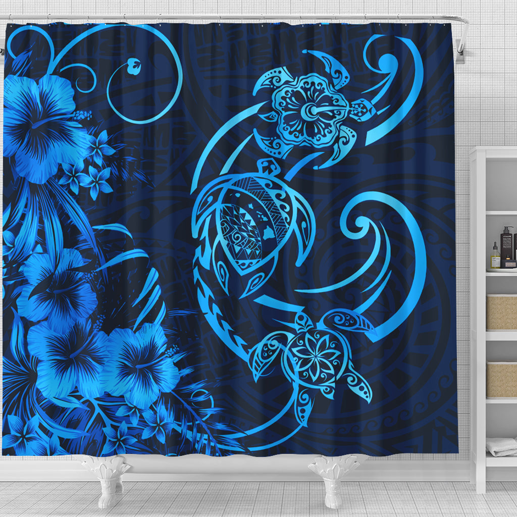 Hawaii Shower Curtain Hibiscus Flower And Map On The Back Turtle