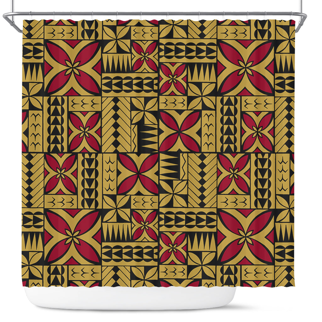 Samoa Shower Curtain Siapo Design Tribal Pattern Yellow