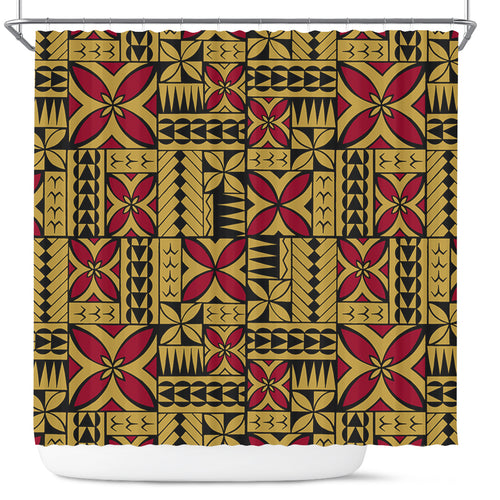 Samoa Shower Curtain Siapo Design Tribal Pattern Yellow