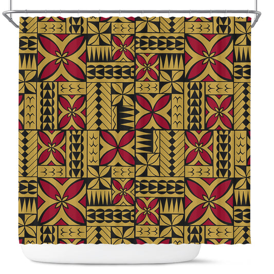 Samoa Shower Curtain Siapo Design Tribal Pattern Yellow