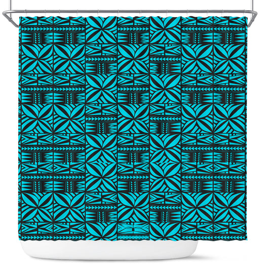 Samoa Shower Curtain Design Stretch Print Fabric Turquoise