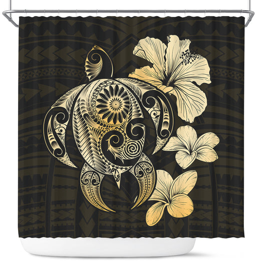 Hawaii Shower Curtain Hibiscus Plumeria Mix Polynesian Turtle