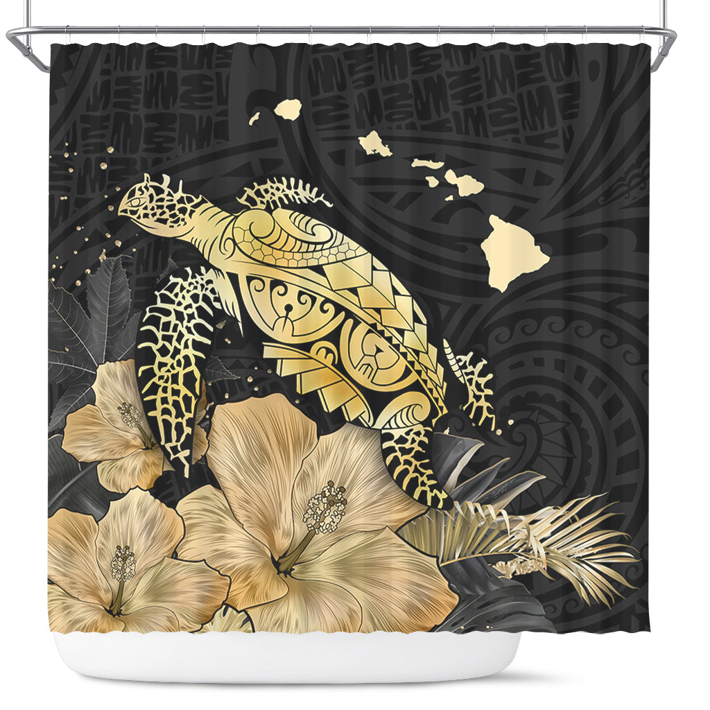 Hawaii Shower Curtain Turtle Hibiscus Gold