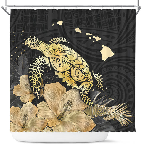 Hawaii Shower Curtain Turtle Hibiscus Gold