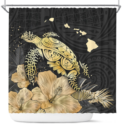 Hawaii Shower Curtain Turtle Hibiscus Gold