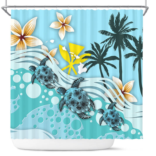 Hawaii Shower Curtain Kanaka Maoli Turte Blue Hibiscus