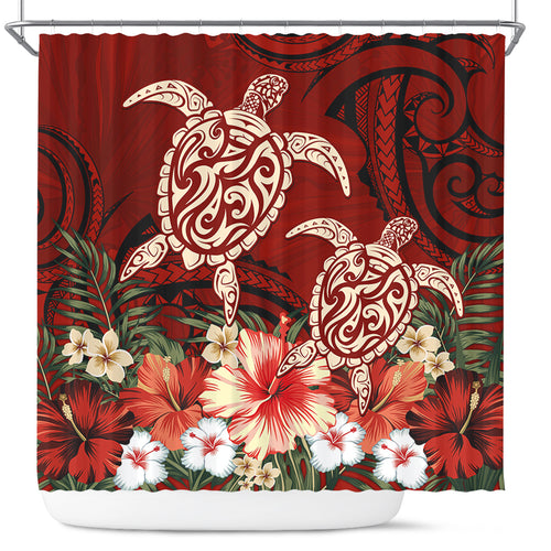 Hawaii Shower Curtain Polynesia Turtle Drawing Tropical Flower