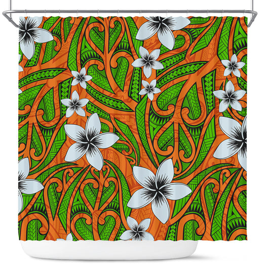 New Zealand Shower Curtain Maori Pattern Plumeria
