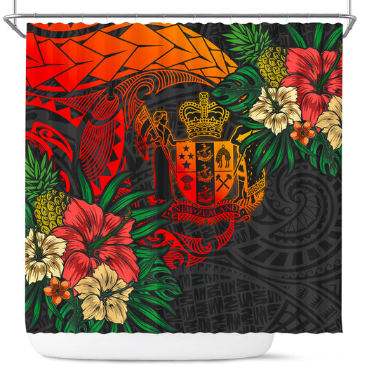 New Zealand Shower Curtain Polynesian Coat Of Arms Tropical