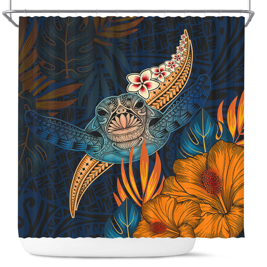 Hawaii Shower Curtain Turtle Design With Hibiscus Tropical Style