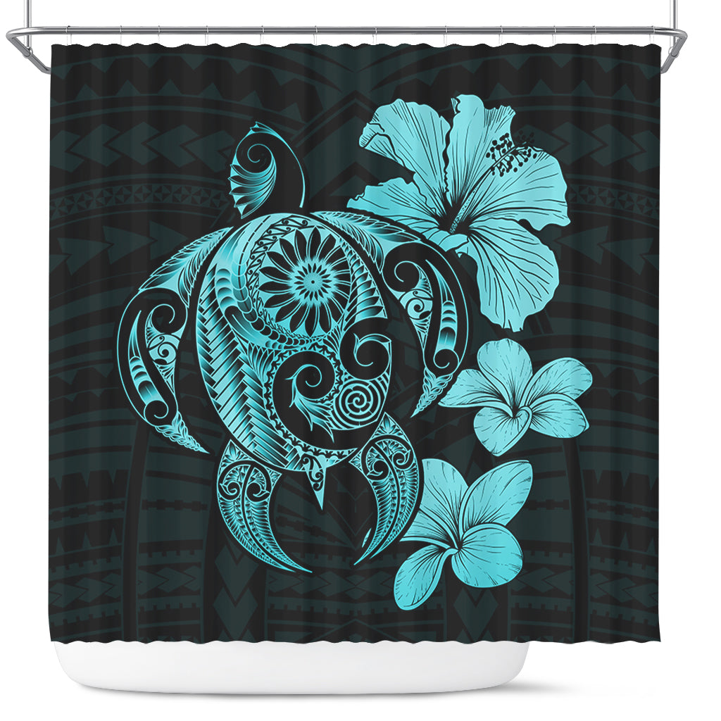 Hawaii Shower Curtain Hibiscus Plumeria Mix Polynesian Turtle