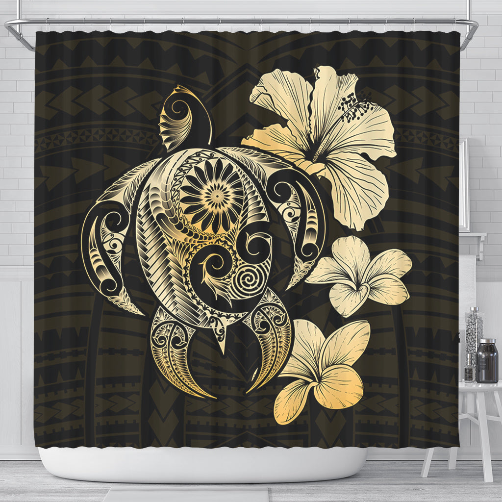 Hawaii Shower Curtain Hibiscus Plumeria Mix Polynesian Turtle