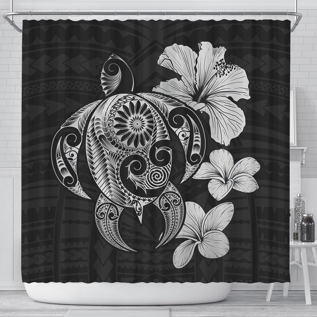 Hawaii Shower Curtain Hibiscus Plumeria Mix Polynesian Turtle