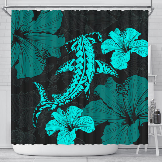Hawaii Shower Curtain Hammerhead Shark Hibiscus Flower