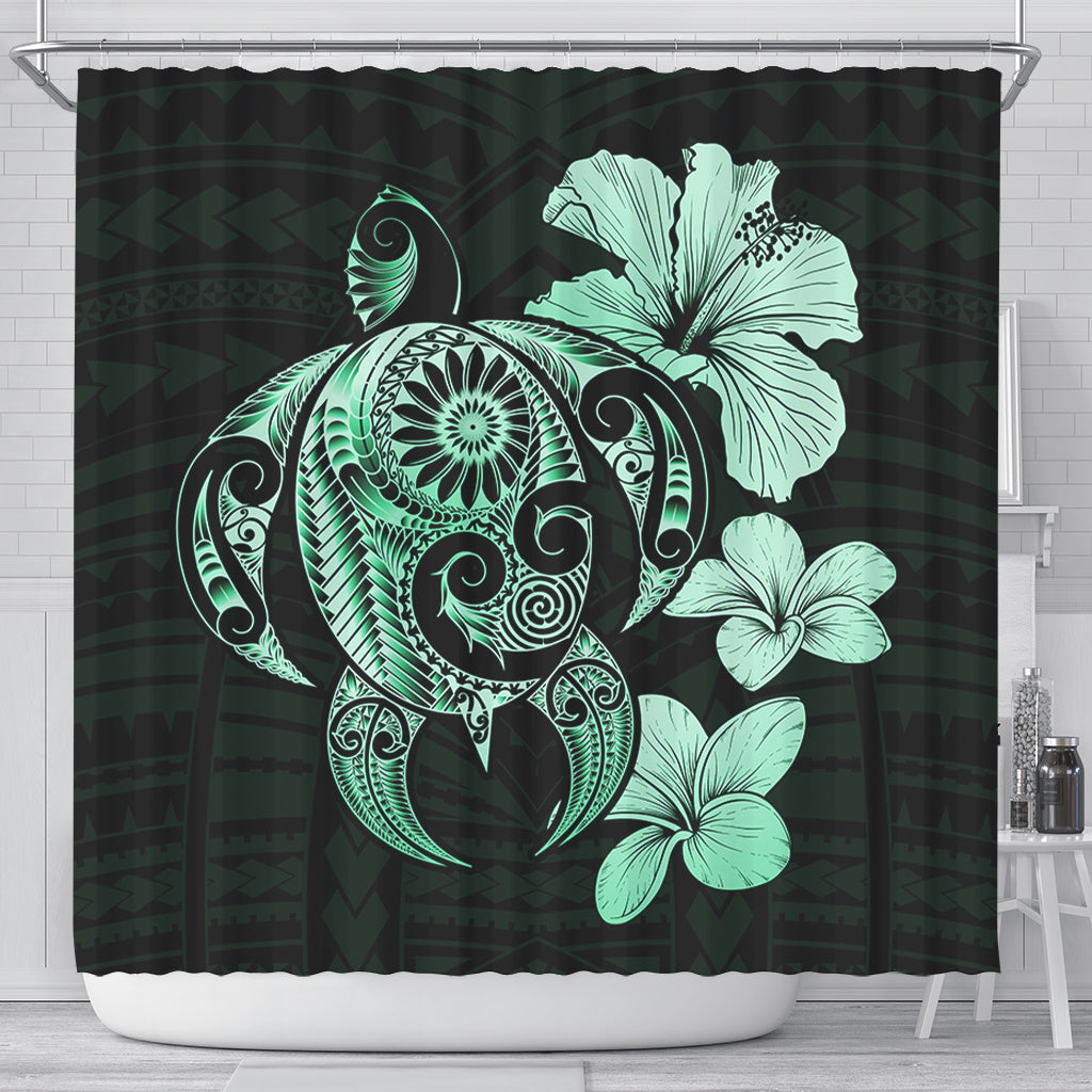 Hawaii Shower Curtain Hibiscus Plumeria Mix Polynesian Turtle