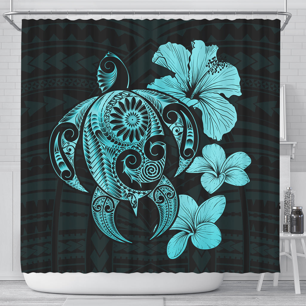 Hawaii Shower Curtain Hibiscus Plumeria Mix Polynesian Turtle