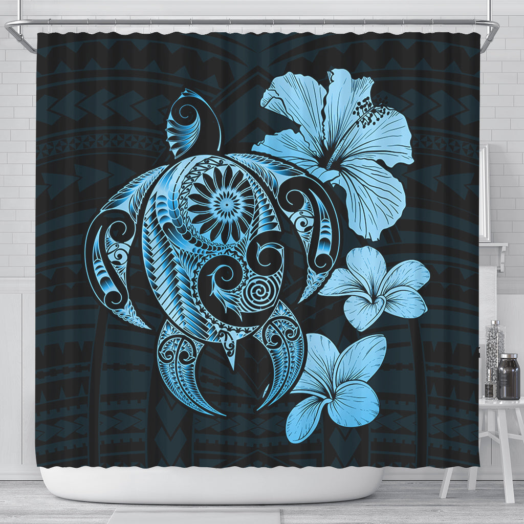 Hawaii Shower Curtain Hibiscus Plumeria Mix Polynesian Turtle