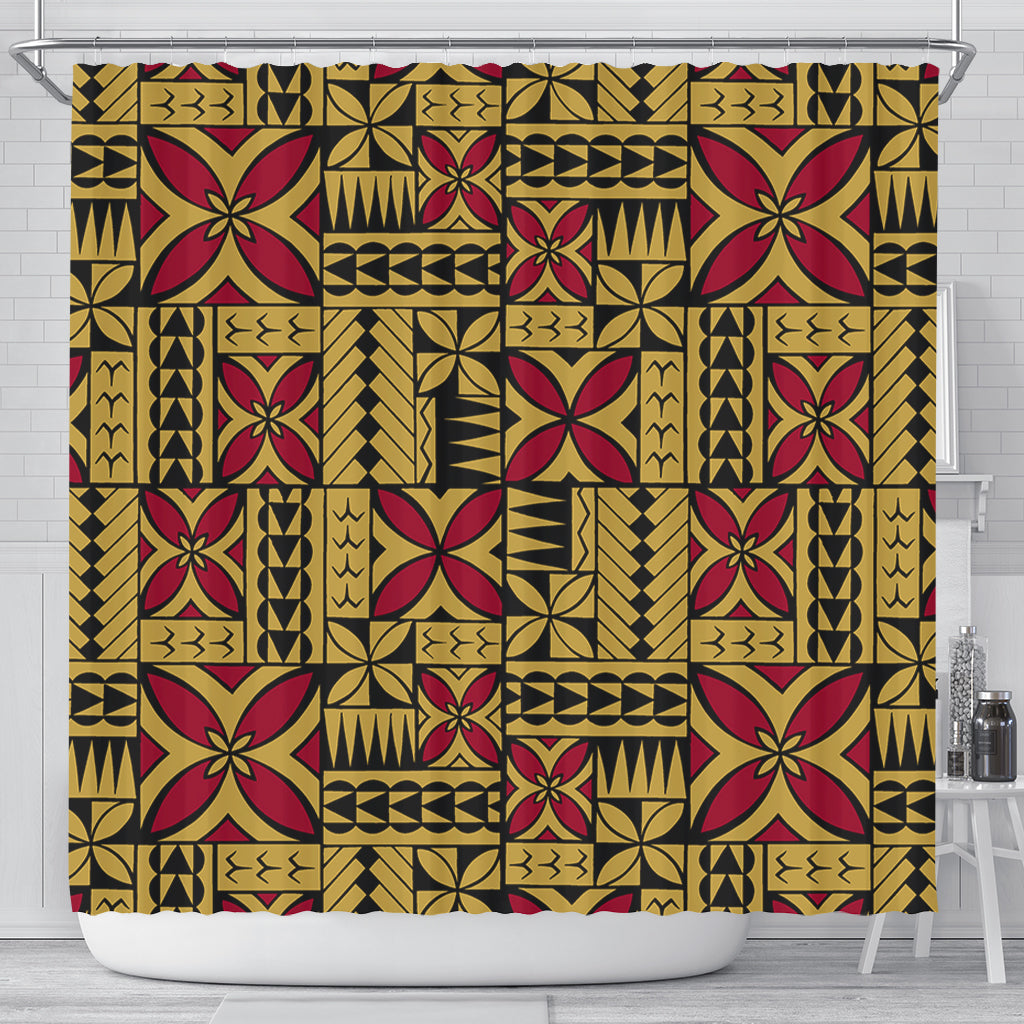 Samoa Shower Curtain Siapo Design Tribal Pattern Yellow