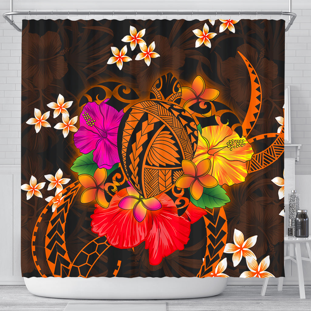 Hawaii Shower Curtain Polynesia Tribal Turtle Tropical Flower