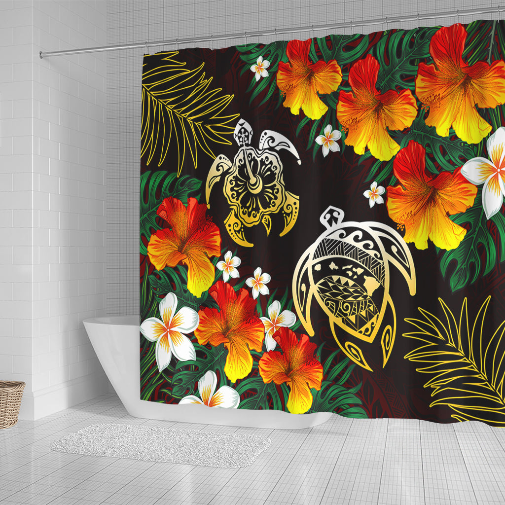 Hawaii Shower Curtain Polynesian Tribal Floral Turtle