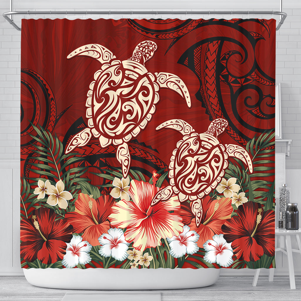Hawaii Shower Curtain Polynesia Turtle Drawing Tropical Flower
