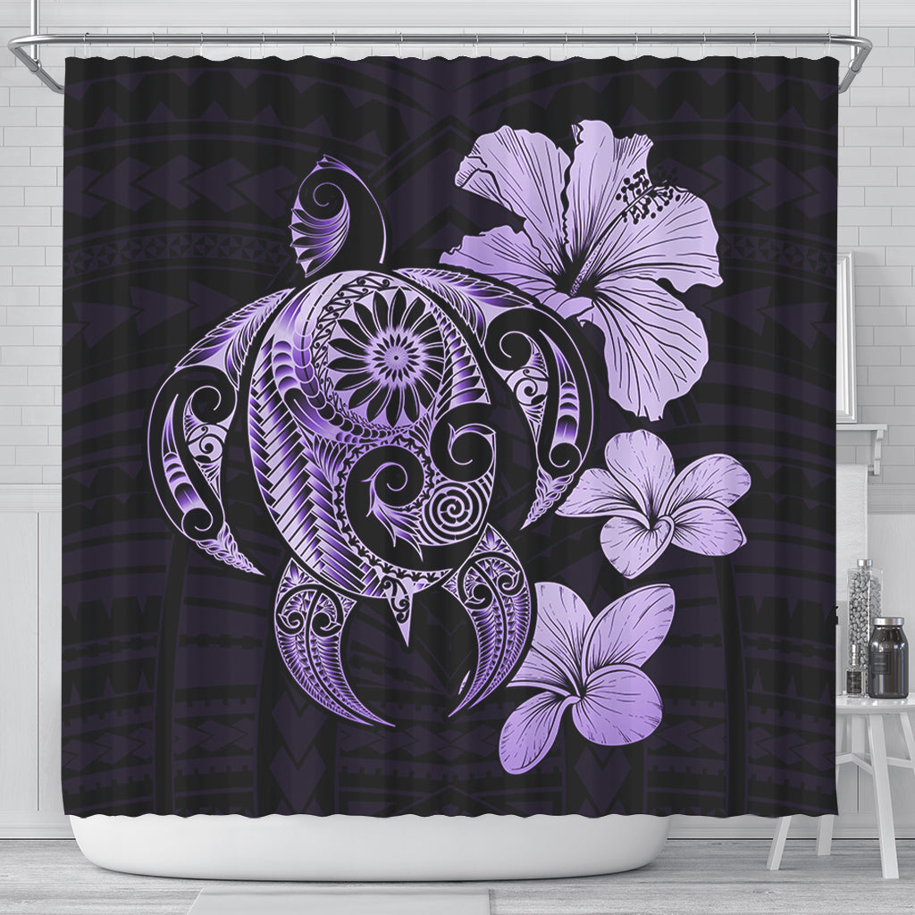 Hawaii Shower Curtain Hibiscus Plumeria Mix Polynesian Turtle