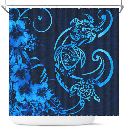 Hawaii Shower Curtain Hibiscus Flower And Map On The Back Turtle