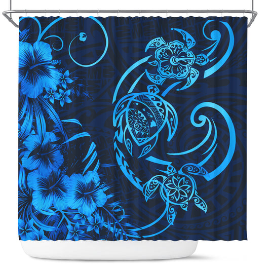 Hawaii Shower Curtain Hibiscus Flower And Map On The Back Turtle