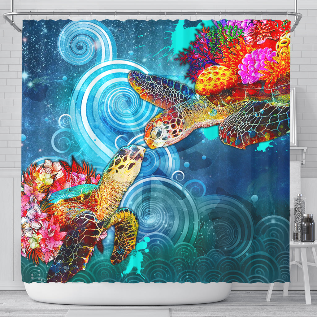 Hawaii Shower Curtain Turtle Kiss Ocean Galaxy