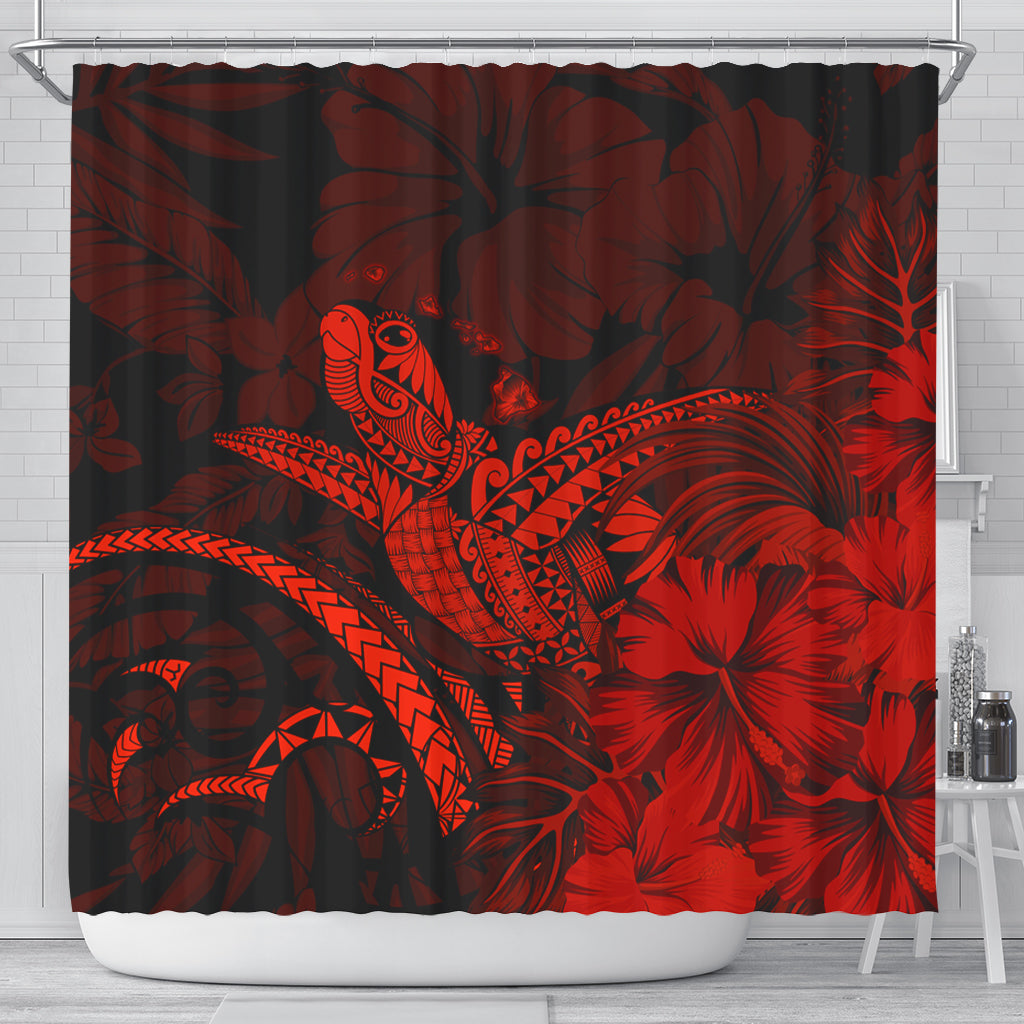 Hawaii Shower Curtain Turtle Polynesian With Hibiscus Flower
