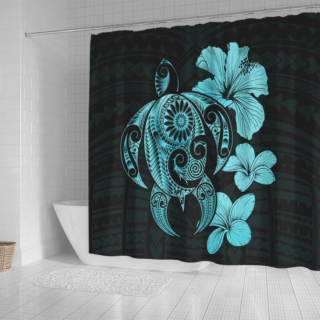 Hawaii Shower Curtain Hibiscus Plumeria Mix Polynesian Turtle