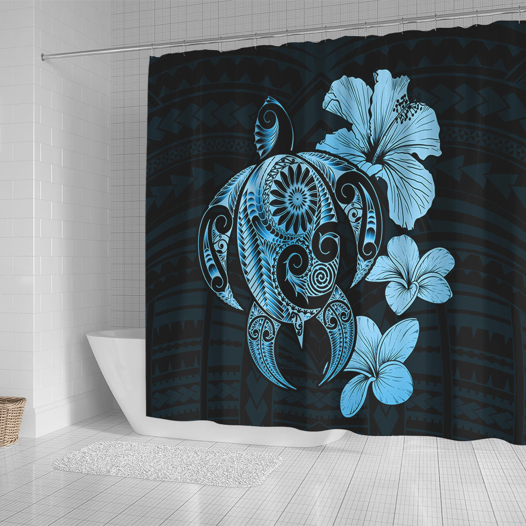 Hawaii Shower Curtain Hibiscus Plumeria Mix Polynesian Turtle