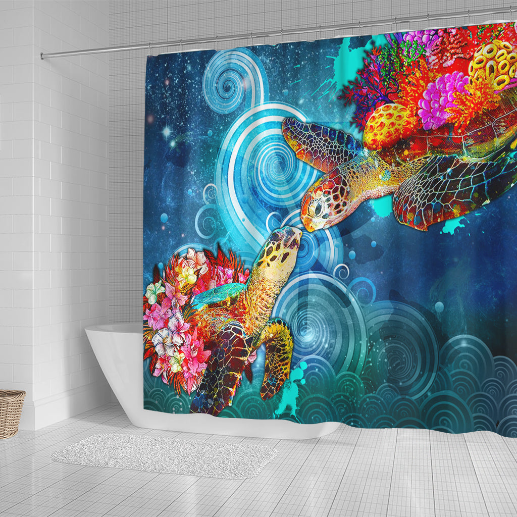 Hawaii Shower Curtain Turtle Kiss Ocean Galaxy