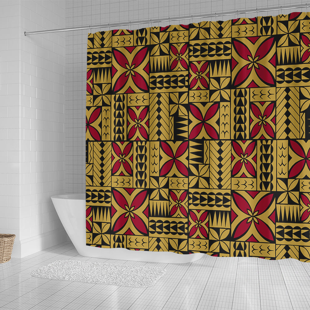 Samoa Shower Curtain Siapo Design Tribal Pattern Yellow
