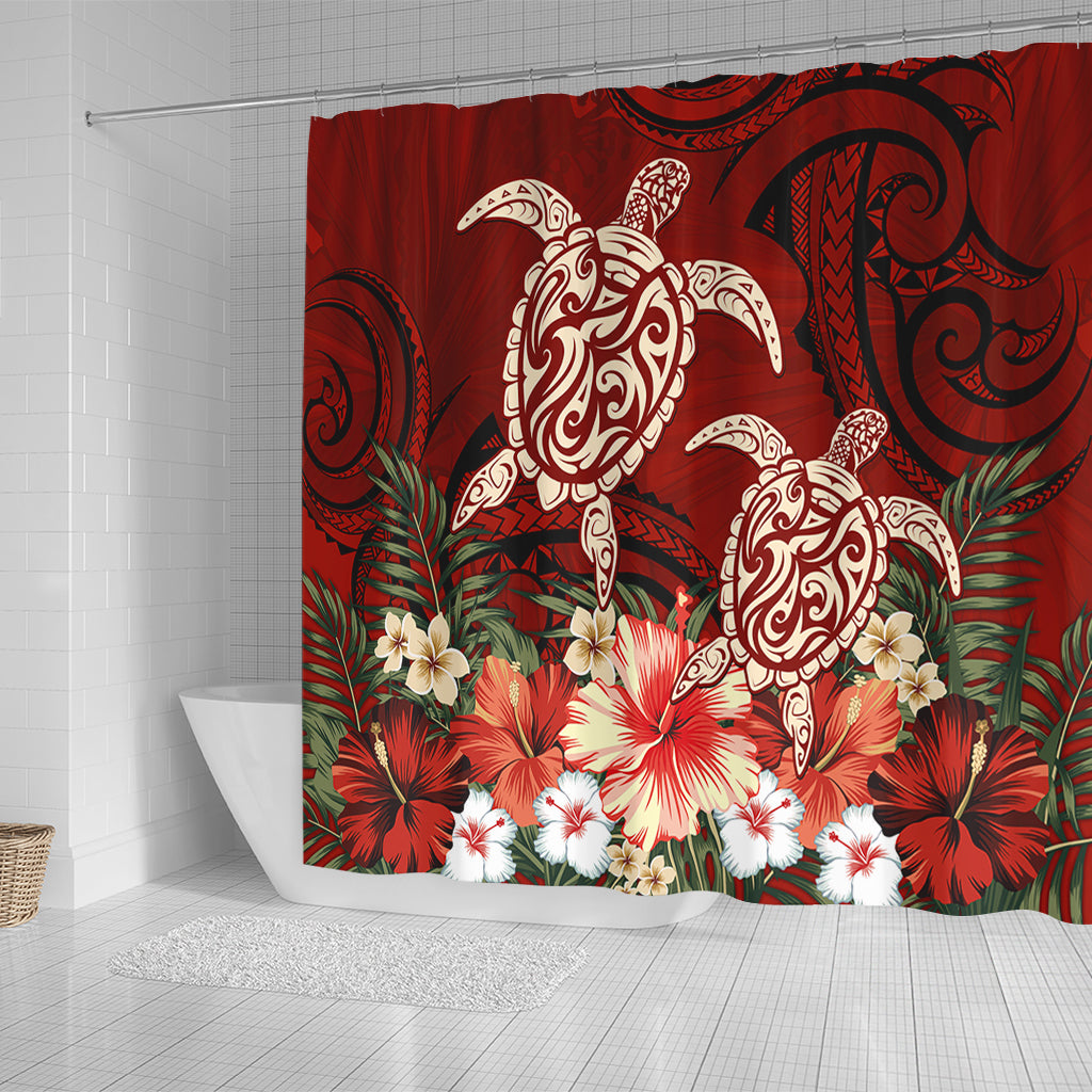 Hawaii Shower Curtain Polynesia Turtle Drawing Tropical Flower