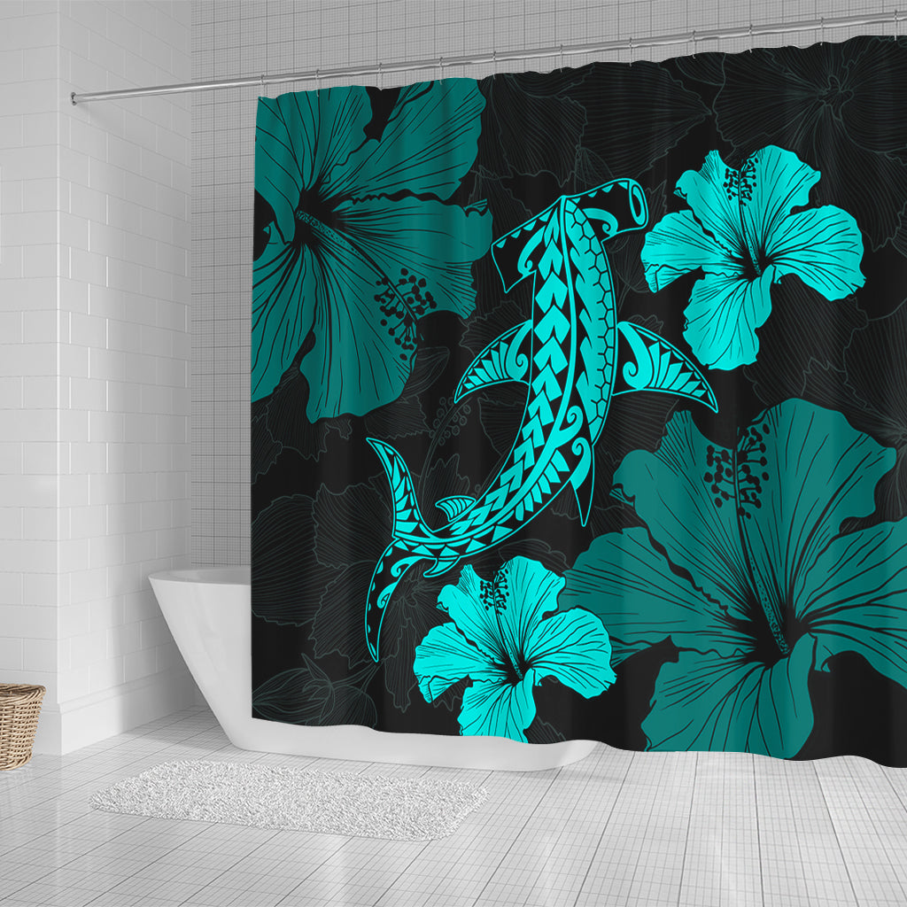 Hawaii Shower Curtain Hammerhead Shark Hibiscus Flower