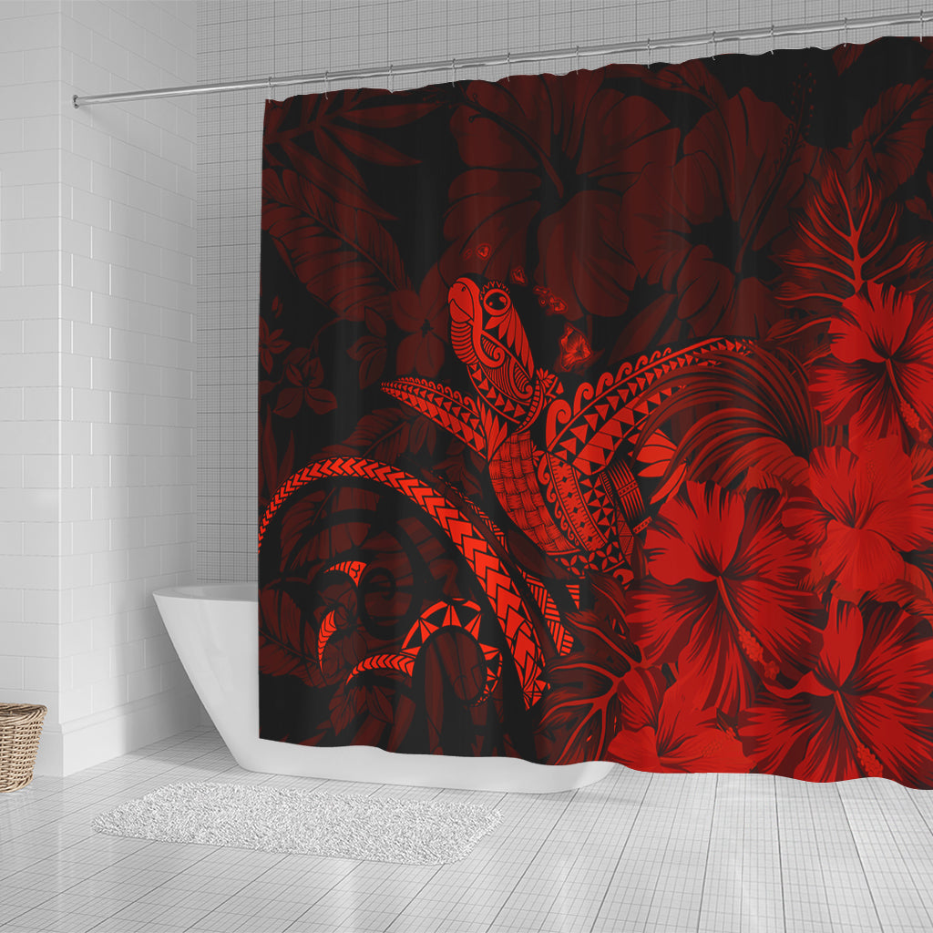 Hawaii Shower Curtain Turtle Polynesian With Hibiscus Flower