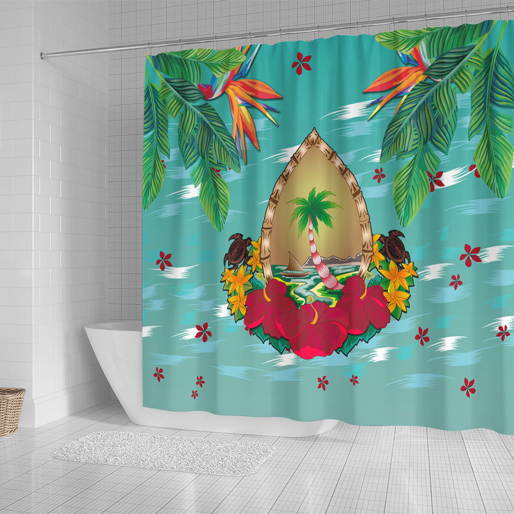 Guam Shower Curtain Latte Stones Hibiscus