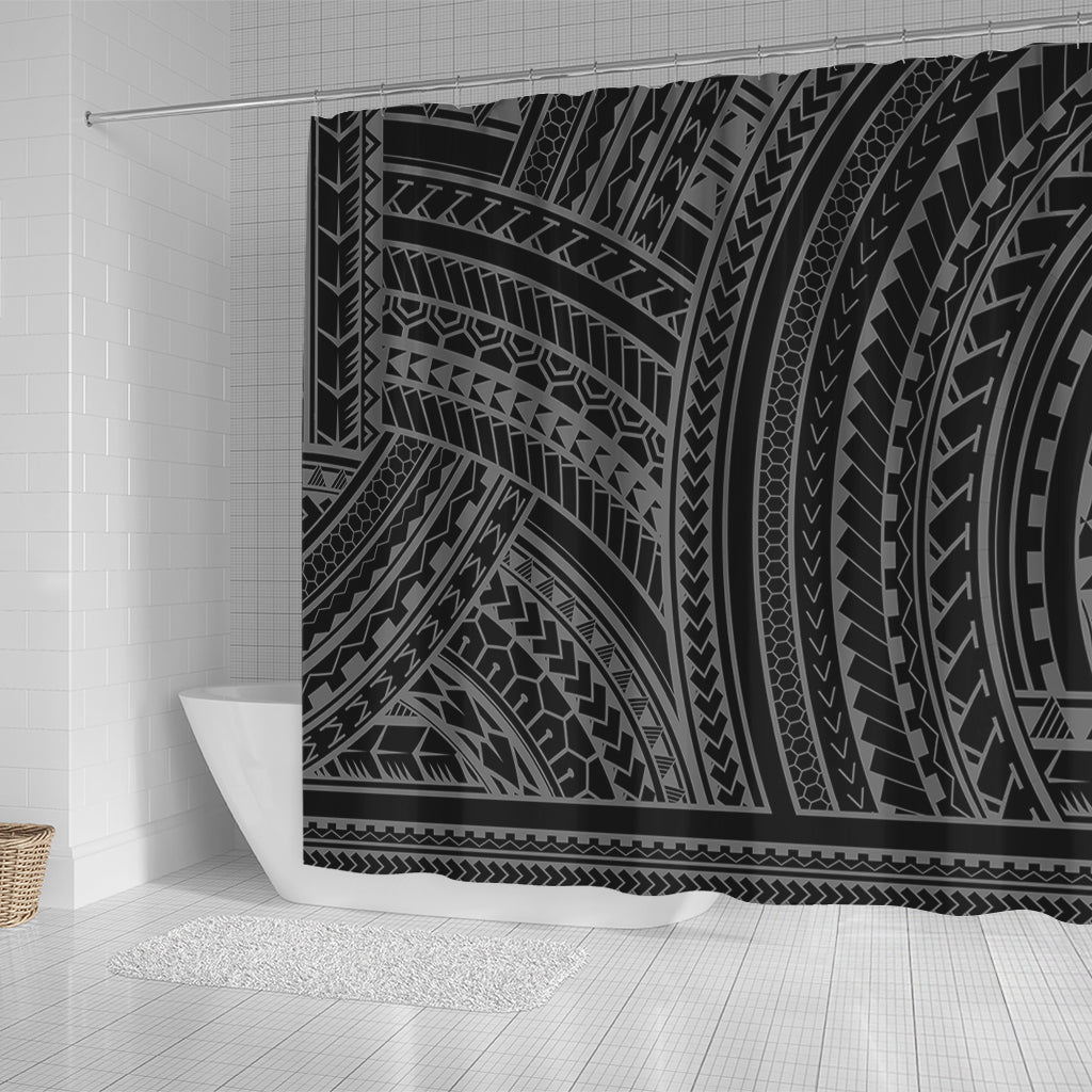 Hawaii Shower Curtain Polynesia Pattern Gray