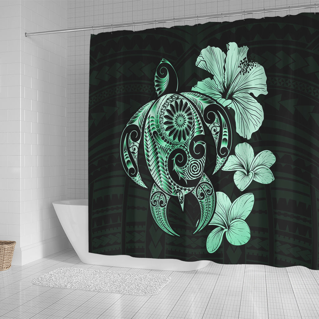 Hawaii Shower Curtain Hibiscus Plumeria Mix Polynesian Turtle