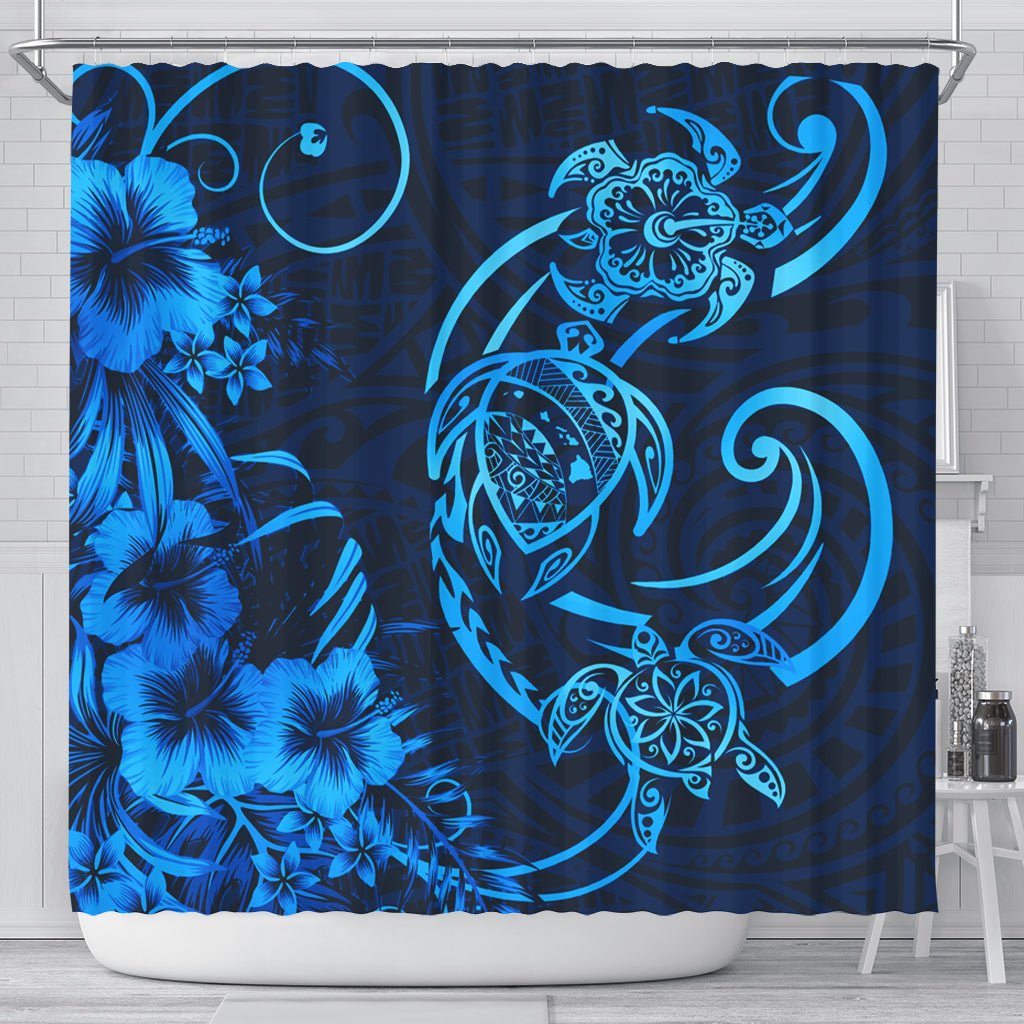 Hawaii Shower Curtain Hibiscus Flower And Map On The Back Turtle