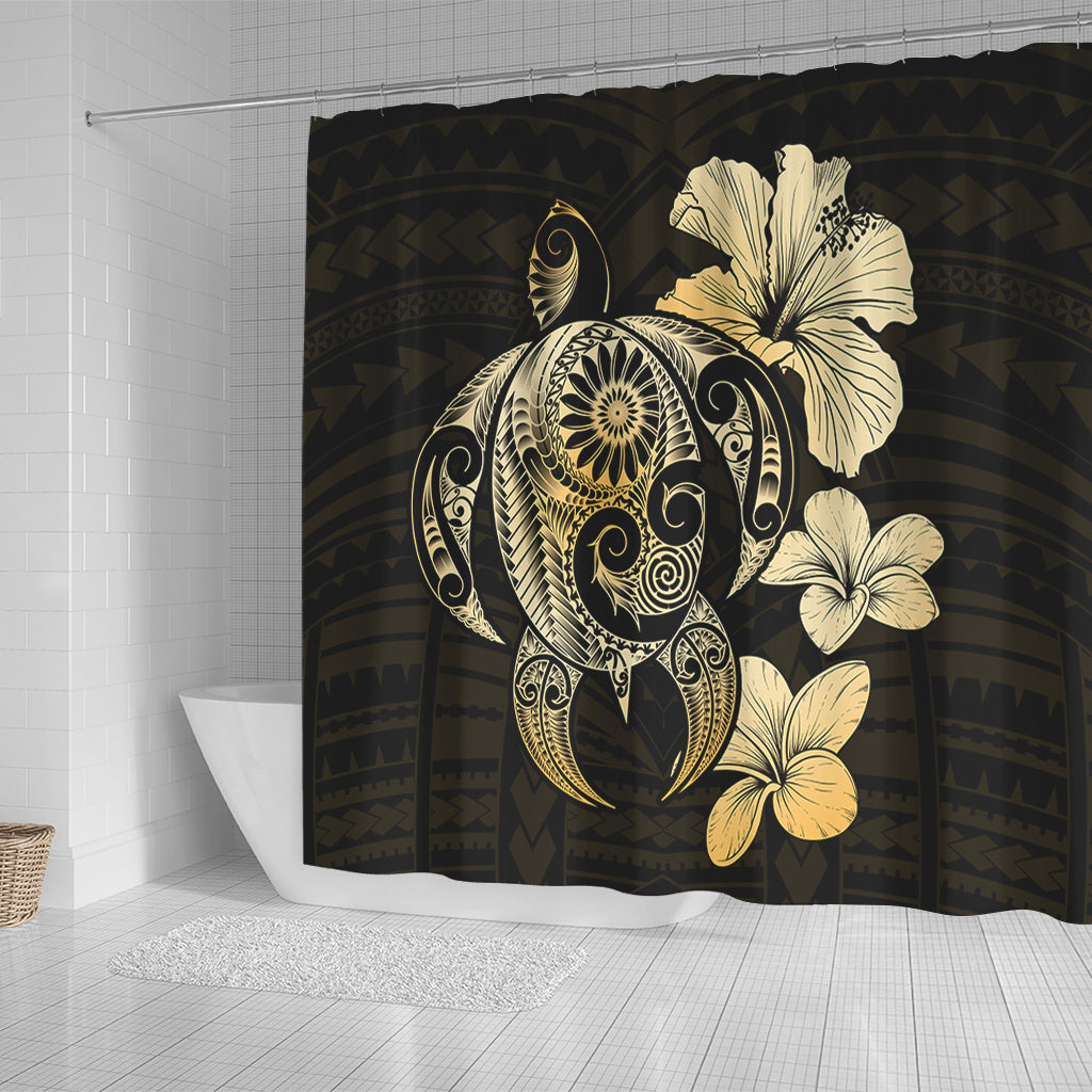 Hawaii Shower Curtain Hibiscus Plumeria Mix Polynesian Turtle